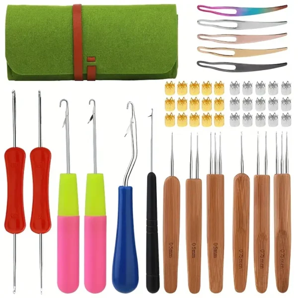 48pcs Dreadlock Crochet Hook Set with Bent Latch Needles in Assorted Sizes, Hair Braiding Tools with Carrying Case - Mixed Colors - Image 8