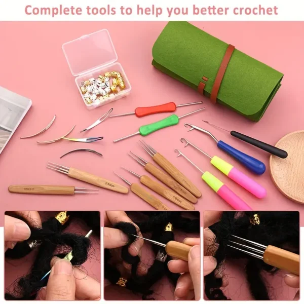 48pcs Dreadlock Crochet Hook Set with Bent Latch Needles in Assorted Sizes, Hair Braiding Tools with Carrying Case - Mixed Colors